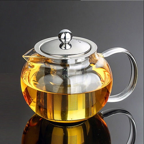 Teapot Glass Tea Pot Herbal Coffee Maker Kettle Cold Hot Resistant Lid Wood Gift